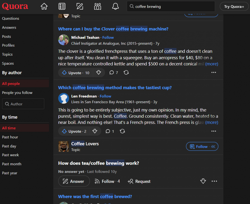 Example of using Quora to find topical coverage opportunities